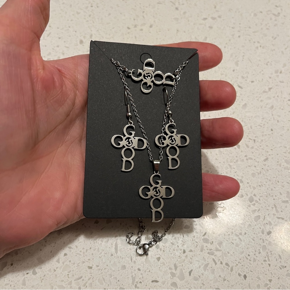“God is Good” stainless steel jewelry Set - necklace, earrings, bracelet